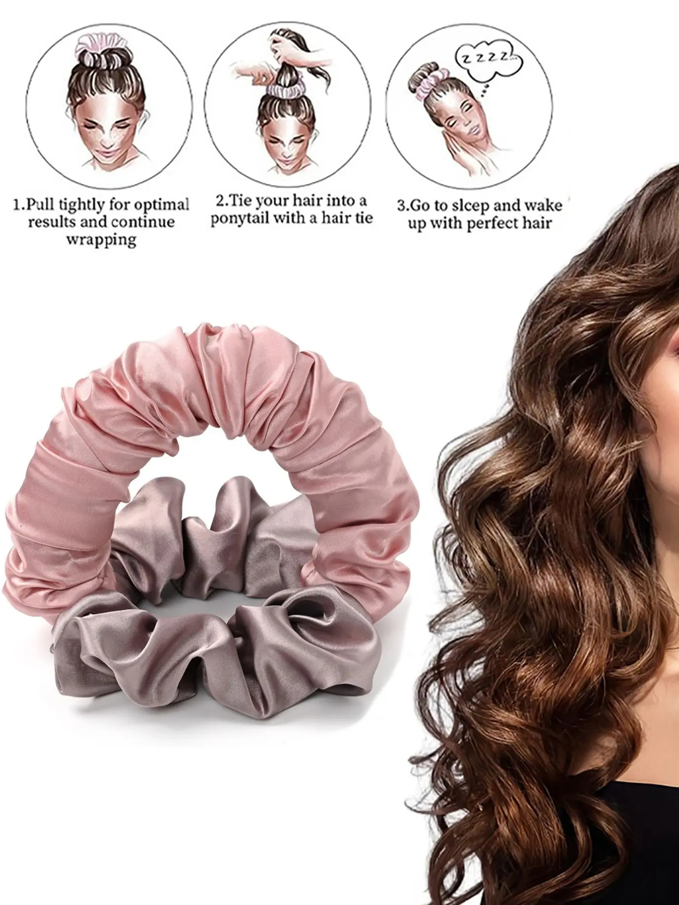 1pc Satin No Heat Sleep Hair Curler, Soft Round Bun Hair Roller, Damage-Free Long Hair Styling Tool for Night Use, Heatless Styling Tools, Heatless Hair Curlers