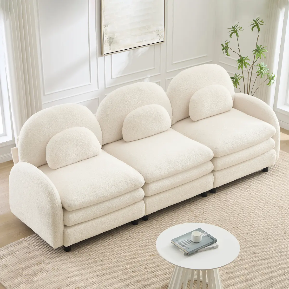 98.2" Customizable Modular Sectional Couch - Teddy Fleece Fabric, Cozy Comfy Lazy Cloud Sofa, Plush Oversize Indoor Living Room Furniture with Deep Seating Support, Beige, Cozy Sofa