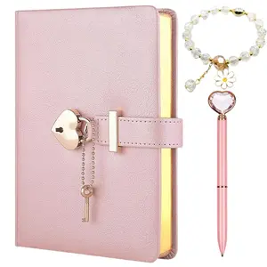 Diary with Lock & Heart Shaped Lock & Bracelet & Pen, 1 Set Creative Journal with Lock for Writing, Travel, Journal for Girls Women, Hardcover Journal Notebook