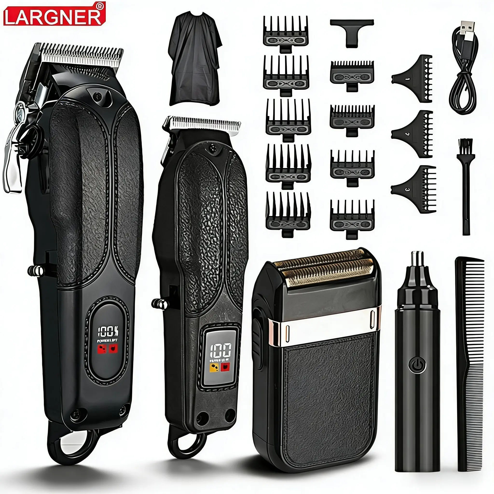 Professional Hair Clipper for Men, 1 Box Hair Cutting Kit & Zero T-blade Trimmer Combo, Cordless Barber Clipper Set with LED Display for Mens Gifts, Stocking Fillers, Barber Kit, Grooming Clippers, Rechargeable Cordless Clippers, Barber Equipment