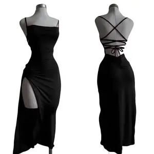2025 explosive new Black WineRed dress summer high sensibility halter strap Spice Girl bag hip dress