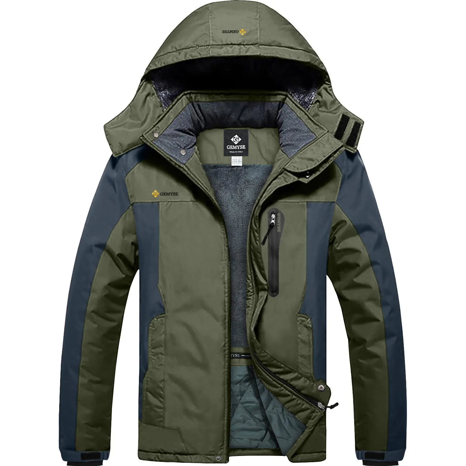 GEMYSE Men's Mountain Waterproof Ski Snow Jacket Winter Windproof Rain cold weather fleece lining Water Resistant solid