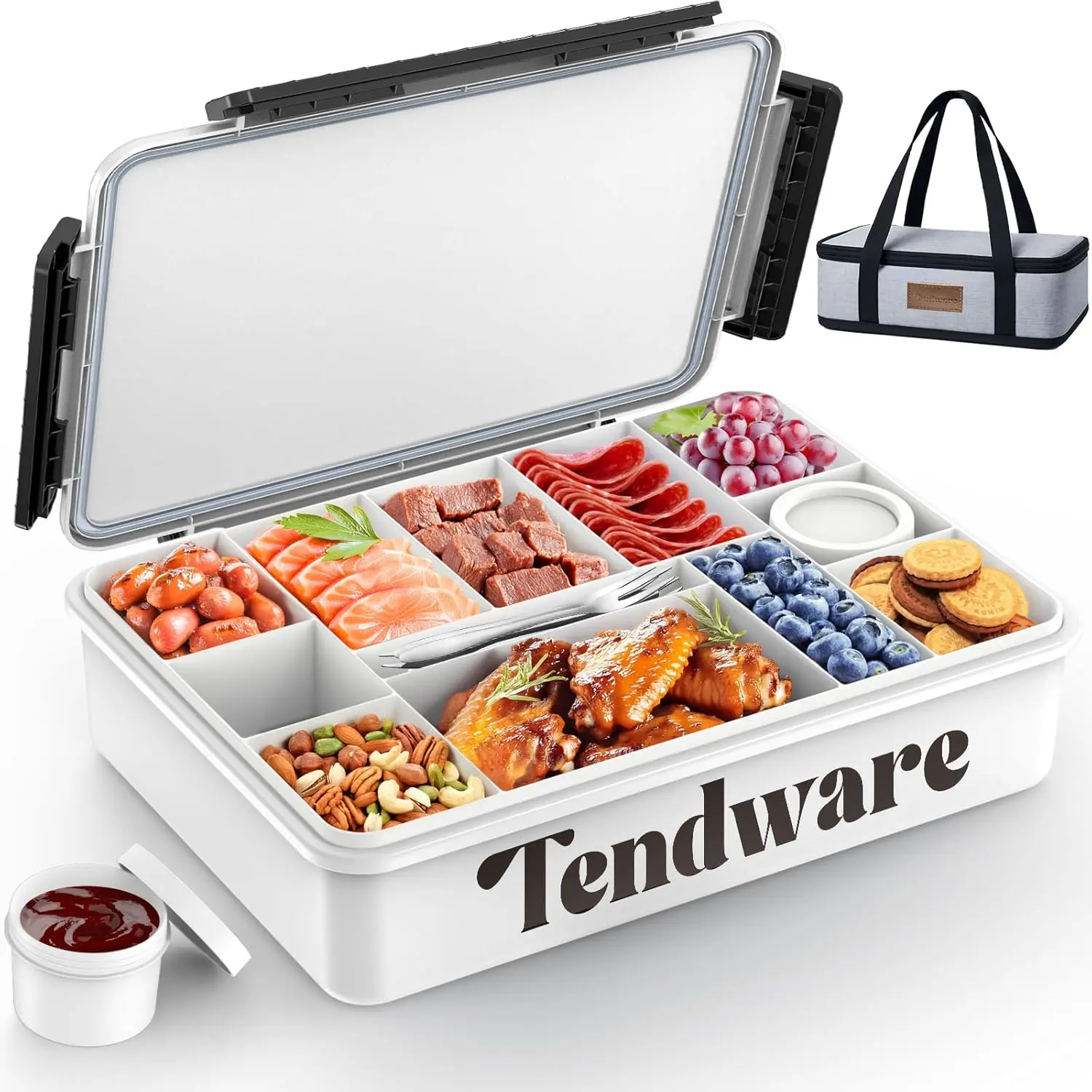 Chilled Portable Snackle Box Container with Reusable Ice Pack Divided Serving Tray Bonus Insulated Bag Dip Containers Forks for Charcuterie Snack Fruit Beach Travel Picnic Party Back to School Gift Food Storage Set