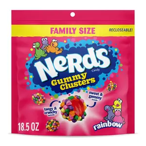 NERDS Gummy Clusters Yummy Tangy Bite-Sized Candy - Rainbow, Crunchy, Gummy Sweet Snack, 18.5 oz