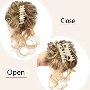 InstantUpdo Claw Clip Curly Braid Hair Piece Tousled Synthetic Extensions with Mixed Blonde Highlights for Daily Use Live Show Party Cosplay Halloween Costume - Wavy Hairpieces