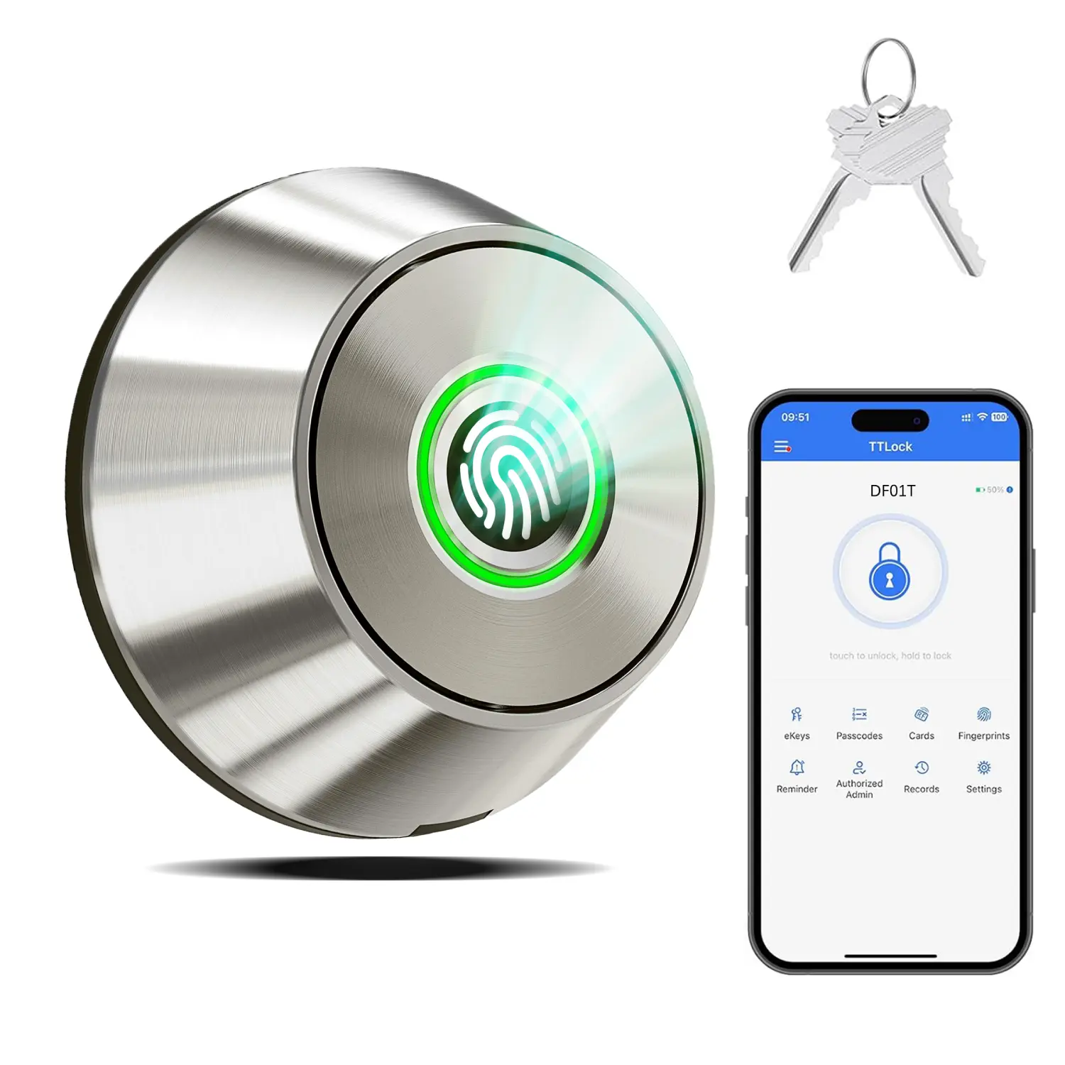 Biometric Fingerprint Keyless Entry Smart Deadbolt with App Control, 2 Keys, 10-Month Battery Life, Auto Lock, 1-Button Lock, Easy Installation, Deadbolt Replacement, IP66 Waterproof (Tools & Hardware, Door Hardware)