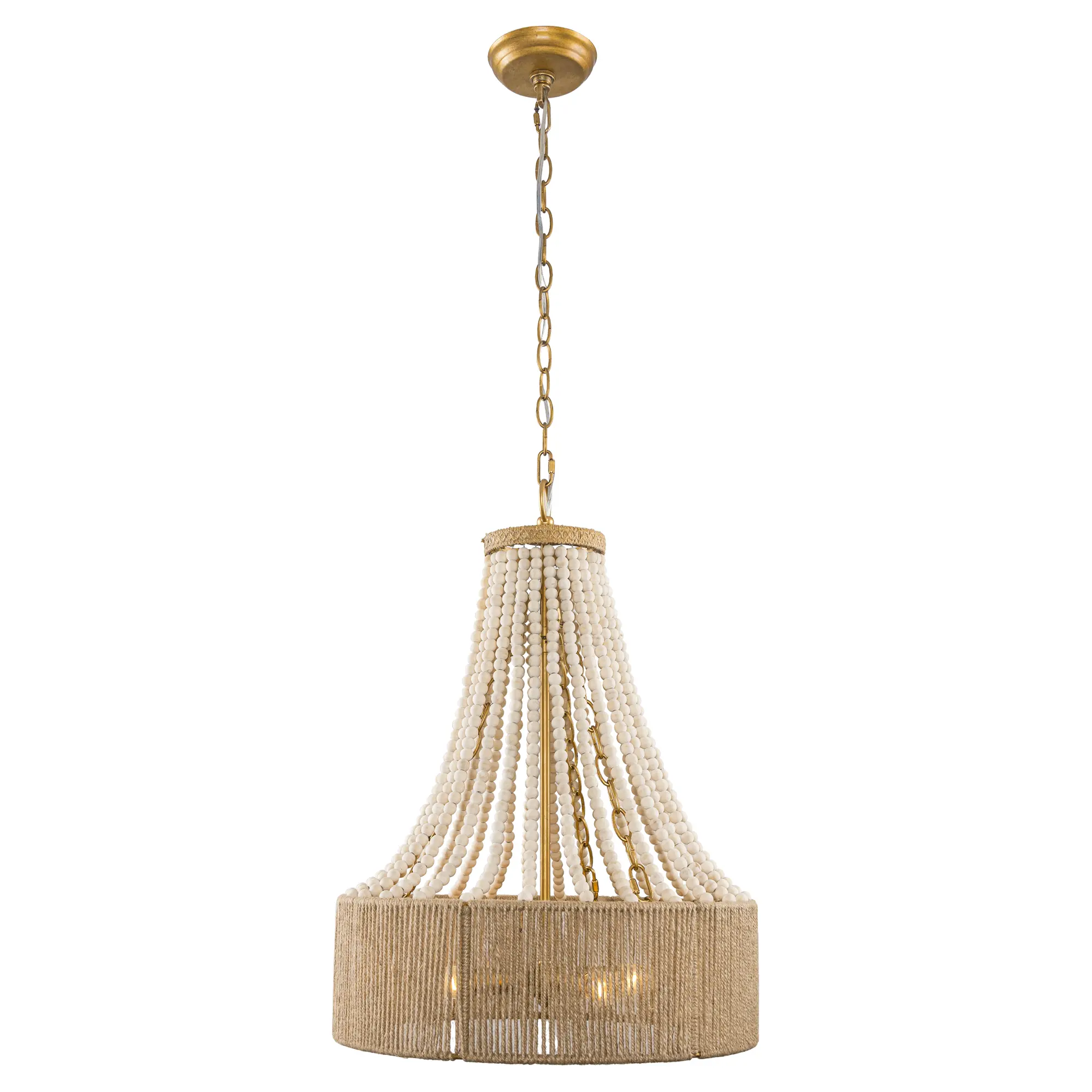 PARROT UNCLE 4-Light Golden Farmhouse Dry Rated Chandelier with Natural Wood Beads & Gold Metal Base for Modern Home Decor lighting