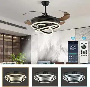 42” Smart Ceiling Fan with Light & Remote, Retractable Blades, 6 Speeds, Dimmable LED, Smart App Control, Quiet Modern Flush Mount Fan for Bedroom Living Room
