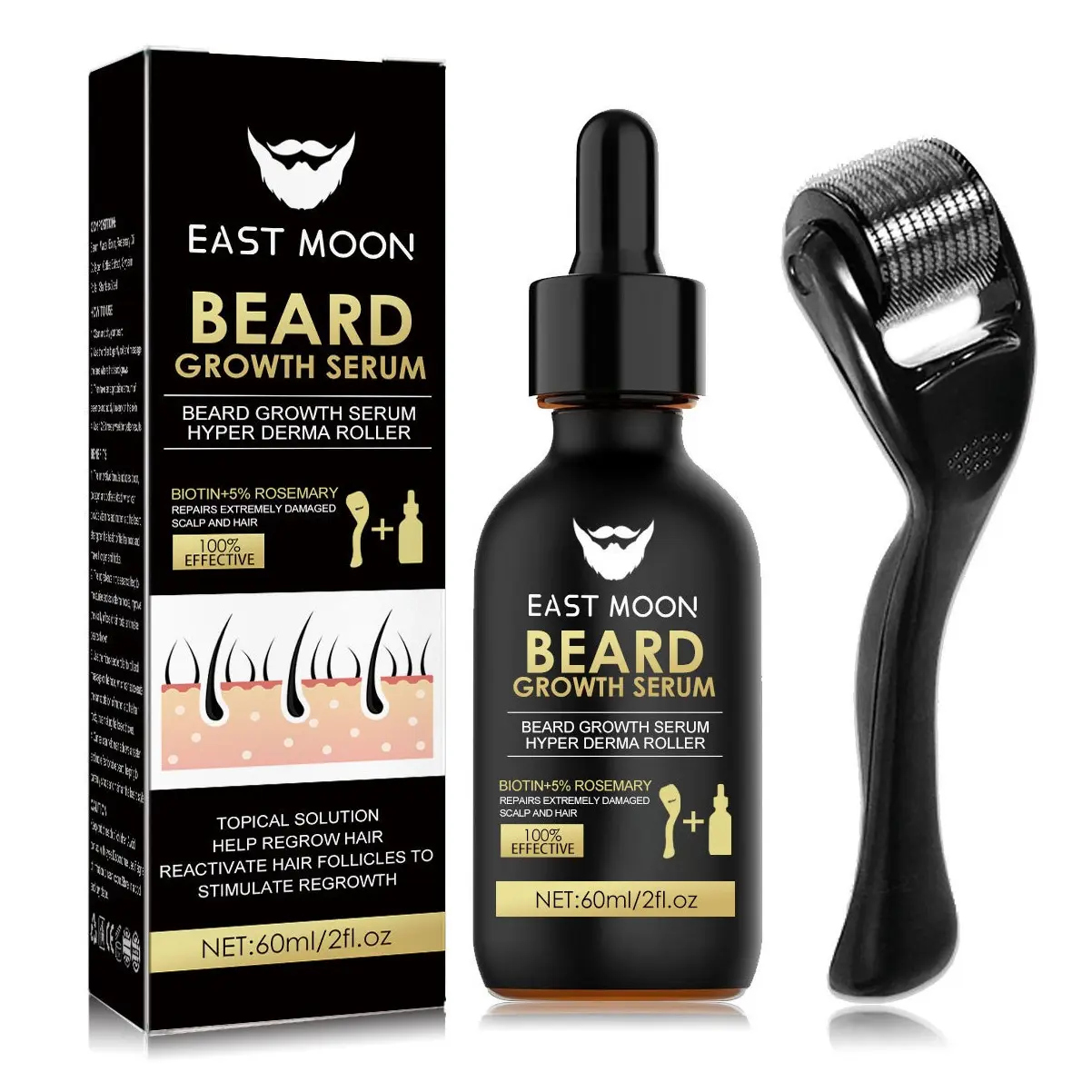Men's Beard Growth Essence with Rollers, Professional Beard Care Products, Promote Beard Growth, Make Beard More Shiny