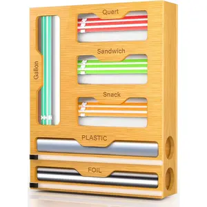 Bag Organizer and Plastic Wrap Dispenser with , 6 In 1  Foil and Plastic Wrap Organizer for Kitchen Drawer,  Storage Bag Organizer for Gallon,Quart,Sandwich,Snack(Yellow)