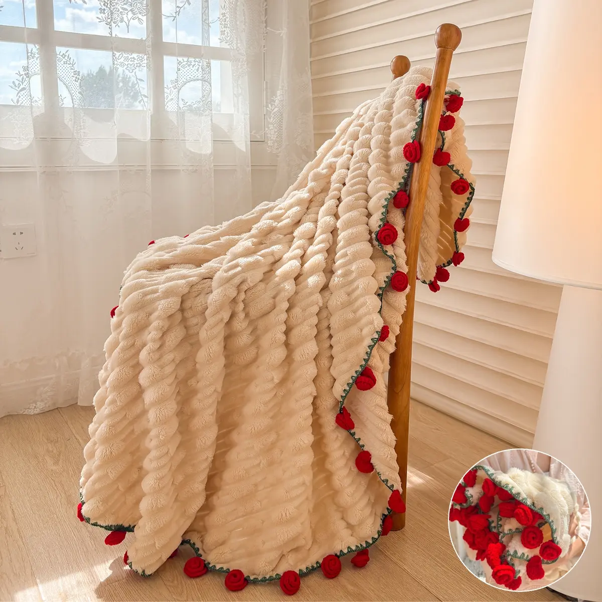 Handwoven Rose Plush Floral Print Blanket, Soft Warm Throw Blanket – Luxury Round Throw That Folds Into a Flower, Perfect Gift for Lover, Mom, or Friend – Ideal for Living Room, Bedroom, or Outdoor Photos – 65/100/150cm Diameter – Gift Blanket