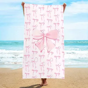 Single Pack, Pink Bow Pattern Beach Towel, Quick-Drying Ultra-Fine Fiber, Strong Wrap Design, Suitable for Beach And Pool Use