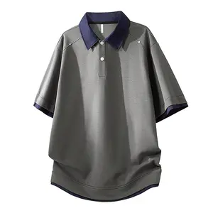 American-style color-block patchwork polo shirt with a turn-down collar for men, short sleeves, summer casual T-shirt—versatile, minimalist, fashionable top suitable for everyday wear #SummerWins