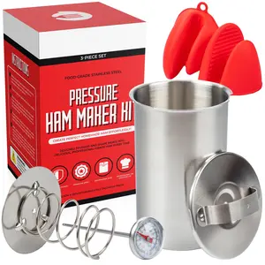 Lunch Meat Press Mold for Deli Meats-Homemade Ham Maker Meat Press Tool with Cooking Thermometer & Silicone Kitchen Mittens-Multipurpose Stainless Steel Pressure Sandwich Lunchmeat Press Maker Utensils