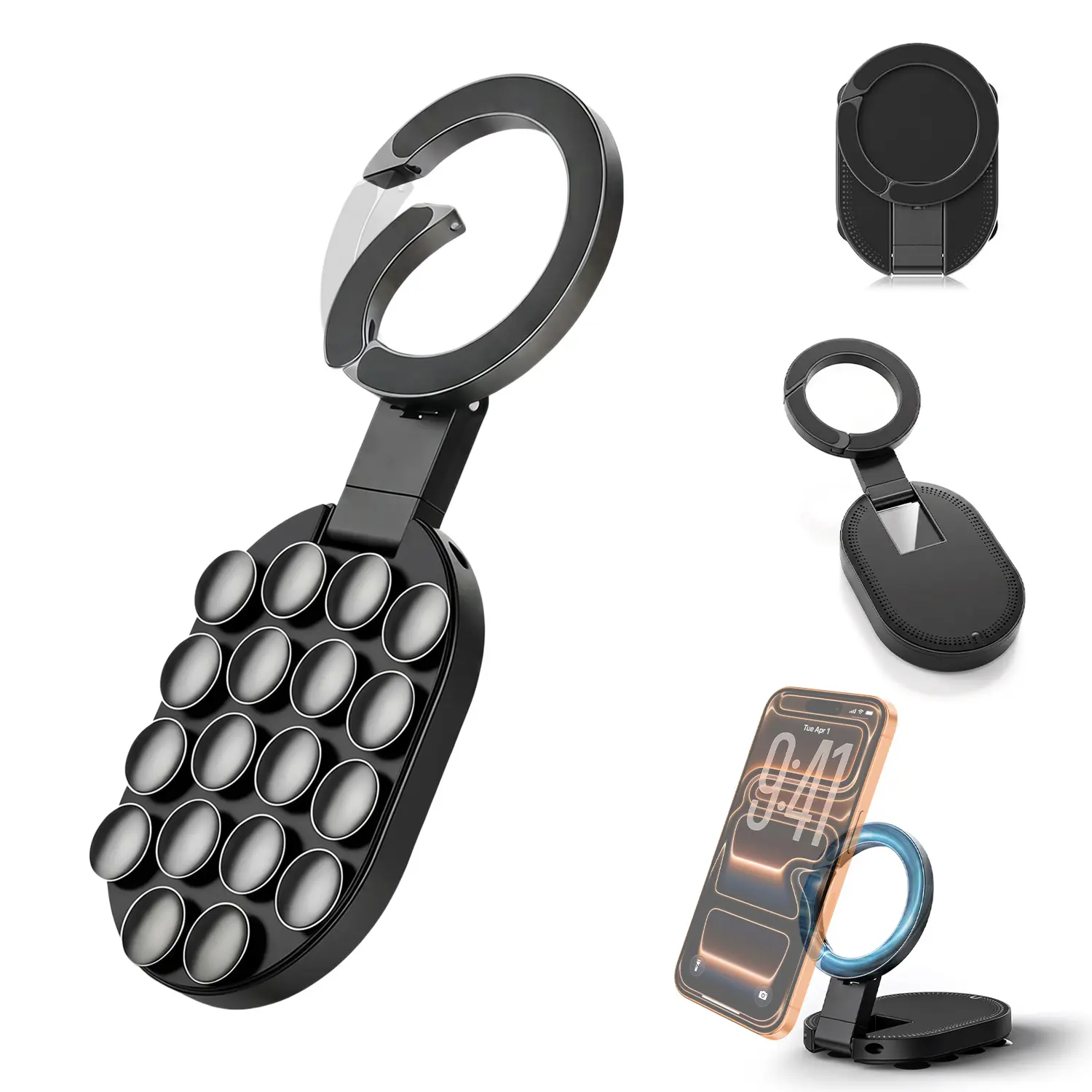 Portable Double-Sided Suction & Magnetic Phone Holder, 3-in-1 Suction Magnetic Phone Holder, 360° Rotatable Phone Tripod Mount Magnetic Gym Phone Holder for Car, Mirror, Gym, Kitchen