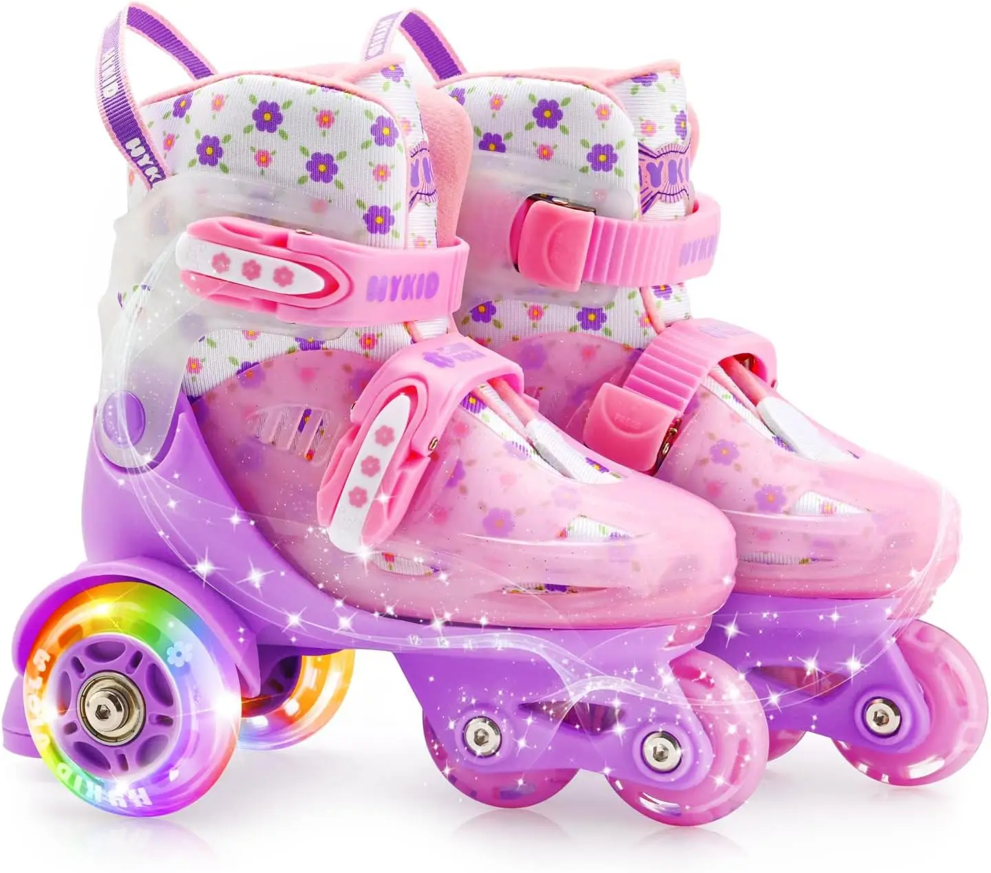 HYKID Toddler Roller Skates for Boys & Girls, 4 Adjustable Sizes, Illuminating Design, Anti-Kick Safety Protection, Impact-Resistant High-Top Boot, Strong Support, Breathable Upper, Beginners' Patines (Compatible with Kids' Kick Scooter Use)