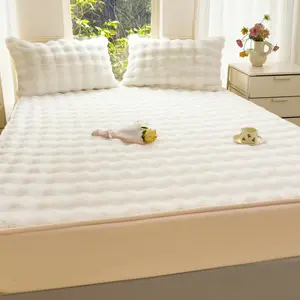 H&D Fluffy Faux Rabbit Fur Fitted Sheet 3-Piece Set — Ultra-Soft Plush Bed Sheet with 2 Pillowcases — Cozy, Warm, Solid-Color Bedding — Fits Queen and King Size Mattresses