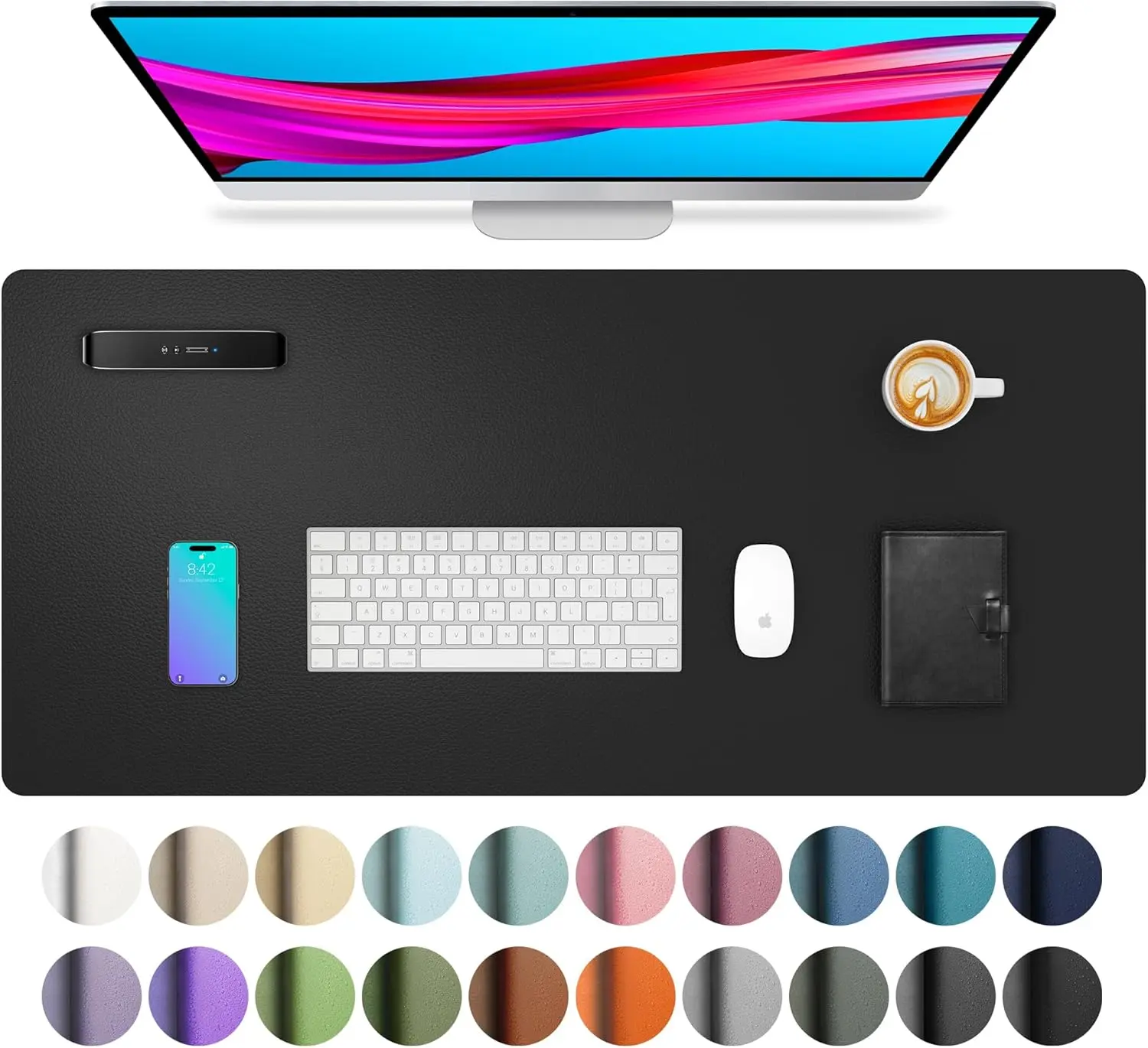 Aothia Non-Slip Waterproof PU Leather Desk Pad Protector for Mouse, Writing Desk, Office, Home, Laptop Blotter, 23.6" x 13.7"