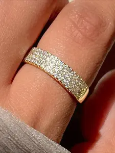 Trendy Simple Full Cubic Zirconia Golden Ring Wedding Band Stackable Rings for Women Statement Ring Party Jewelry Gift for Her Stacking Rings Beautiful Rings