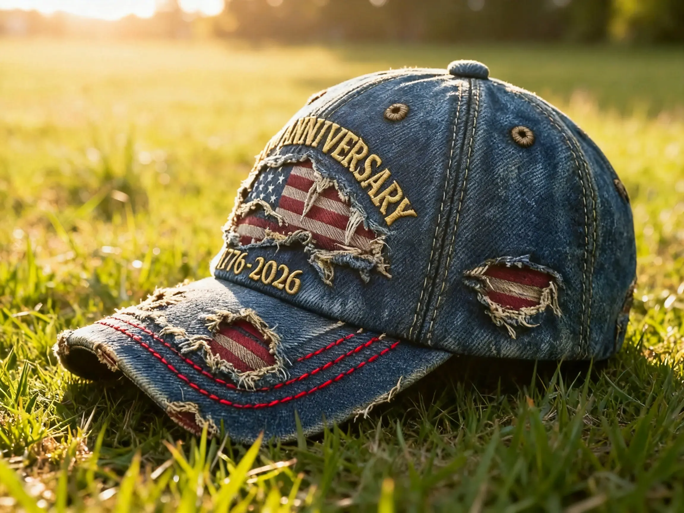 Retro Patriotic 250th Anniversary Faded Denim Classic Baseball Cap - 56-61cm Adjustable Size Snapback, 7cm Brim, Distressed Vintage Look, Unisex Fit Graphic Hat, Sports & Outdoor Use, hats snapback