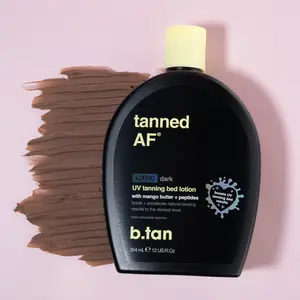 b.tan tanned af UV Tanning Bed Lotion | Darkest Tanning Lotion - Tinted, Indoor Outdoor Bronzer Accelerator, Best Browning Body Tan Extender, No Sun Protection, Moisturizing Peptide Tanner, With x2000 Tanning Intensifiers, Mango Butter outdoorfun