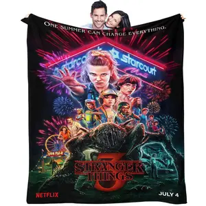 Stranger Things Season 3 Flannel Blanket, Episode Character Printed Decorative Blanket, Fan Exclusive Collectible Blanket, Warm and Cozy Polyester Material, Perfect Gift for Home Sofa Traveling