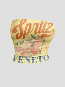 Sweetro Women's Summer Italia Veneto Cocktail Lemon Orange Fruit Print Cropped Tube Top, Y2K Style Vacation & Beach