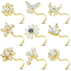 MILACOLATO Women's 20G Surgical Steel Nose Studs, Hypoallergenic Geometric CZ Butterfly Cross Nose Rings, L-Shaped/Corkscrew Nostril Piercing Body Jewelry