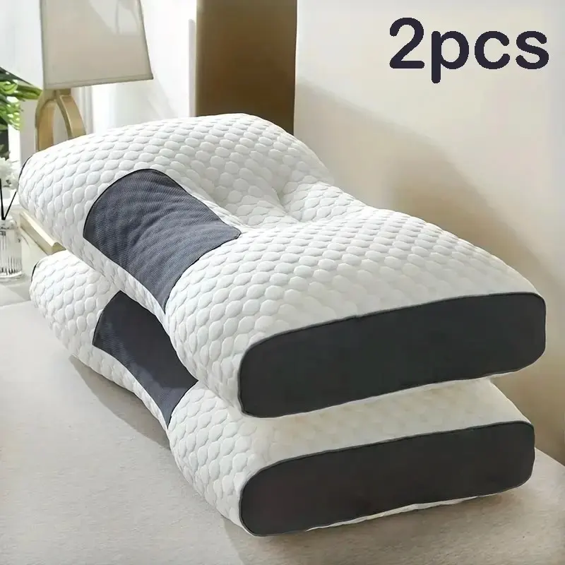2pcs Massage Neck Pillows Adjustable Ergonomic Orthopedic Contour Support, High-Quality Pillow Core, All-Season Sleeping Comfort Supportive Memory Foam Durable Memory Foam