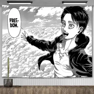 Eren Jaeger Freedom Japanese Anime Tapestry, Indoor Home Decor Wall Hanging, Dorm Background Cloth, Aesthetic Party Backdrop, Exquisite Summer Home Supply, Indoors