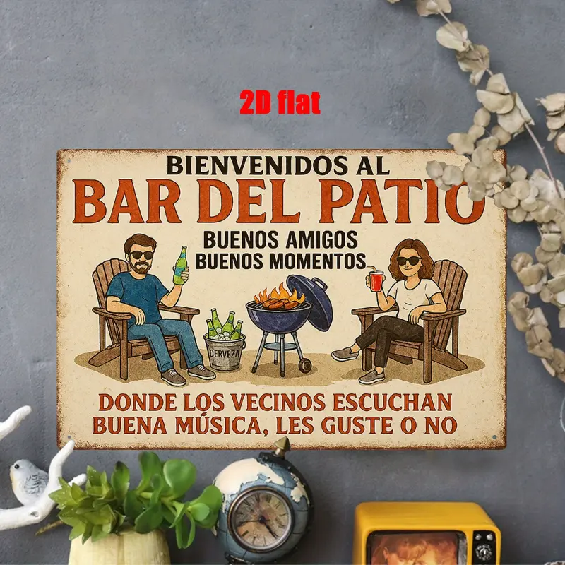 Vintage 2D Flat Metal Wall Sign - 7.8x11.8 inch Spain Welcome Terrace Bar Iron Decor Plaque, Indoor-Outdoor Home Garden Courtyard Balcony Decor, Friend Gathering Gift