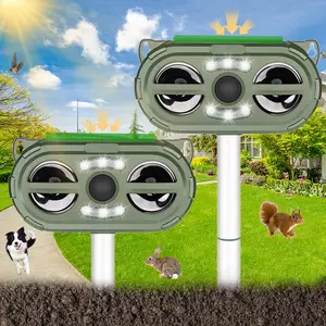 Solar-Powered Ultrasonic Animal Repeller, Outdoor Garden Use, Five Adjustable Settings, Multi-Scene Application, 2-Pack
