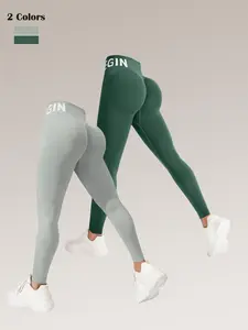 Women's Solid Letter Tape High Waist Sports Leggings, Breathable Comfortable Seamless Butt-lifting Skinny Pants for Yoga Gym Workout Running, Ladies Sportswear for All Seasons