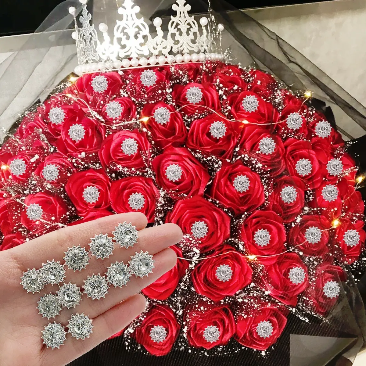 12 sparkling rhinestone diamond brooches, used for bouquet accessories, Floral pins, Flower Accessories, bouquet decoration, high-quality diamond brooches, straight head brooches, Alloy Brooch Pin, used for weddings, gift jewelry DIY decoration