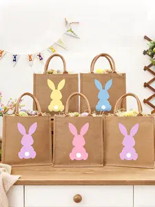 Easter Gift Bag, Jute Easter Basket, Egg Hunt Game Bag, Customizable Rabbit Jute Gift Bag, Perfect for Events and Spring Parties