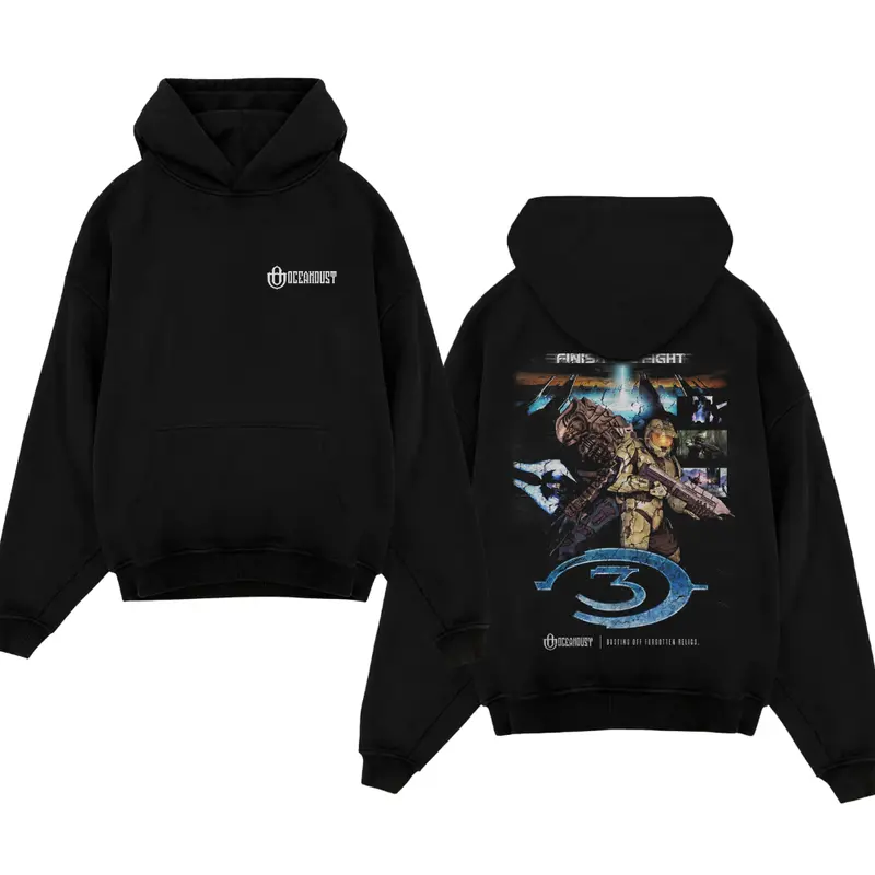 Halo 3 Graphic Hoodie, Iconic Spartan Soldier Pullover, Retro FPS Video Game Sweatshirt, Unisex Gamer Apparel