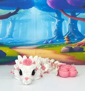 10 Inches Baby Rose Dragon with Heart Clicker Tail or Heart Clicker, 3D Printed Articulated White and Pink Dragon, Stress Relief Fidget Toy