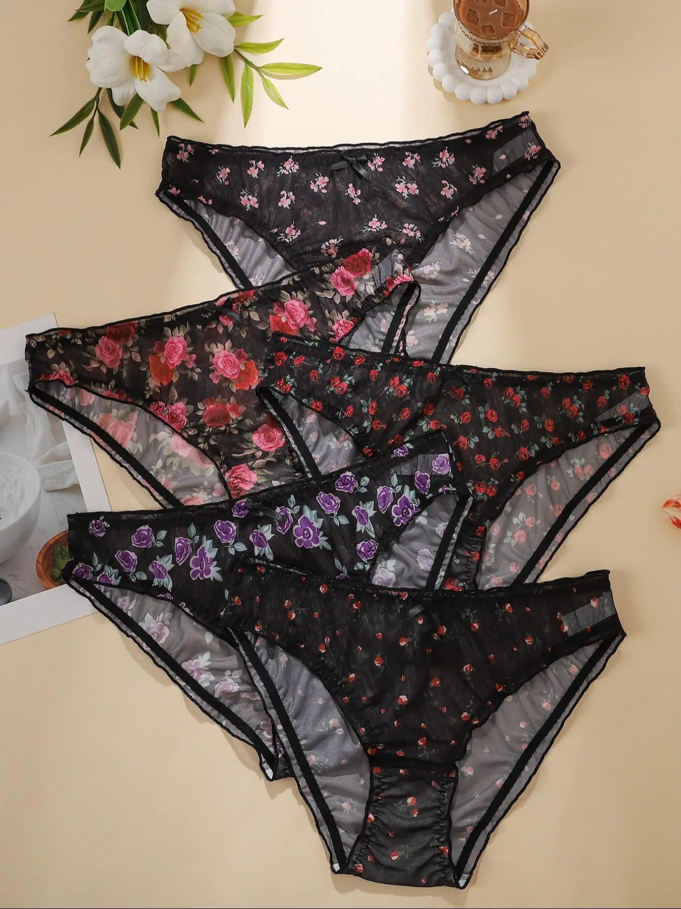 【Plus Size】 Floral Print Panty, Breathable Comfortable Casual Comfy Panties for Daily Wear, Women's Underwear for All Seasons, Fashion Comfy Underwear