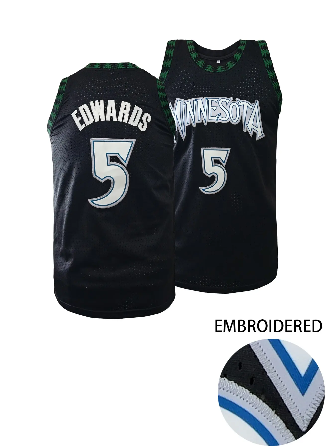 Men's Minnesota #5 Black & White Basketball Jersey, Breathable Athletic Top, Casual Sporty Top, Crew Neck Embroidered Pullover Vest, Breathable Fabric, Loose Fit for Outdoor Sports, Competition & Daily Casual Wear, Unisex All Seasons