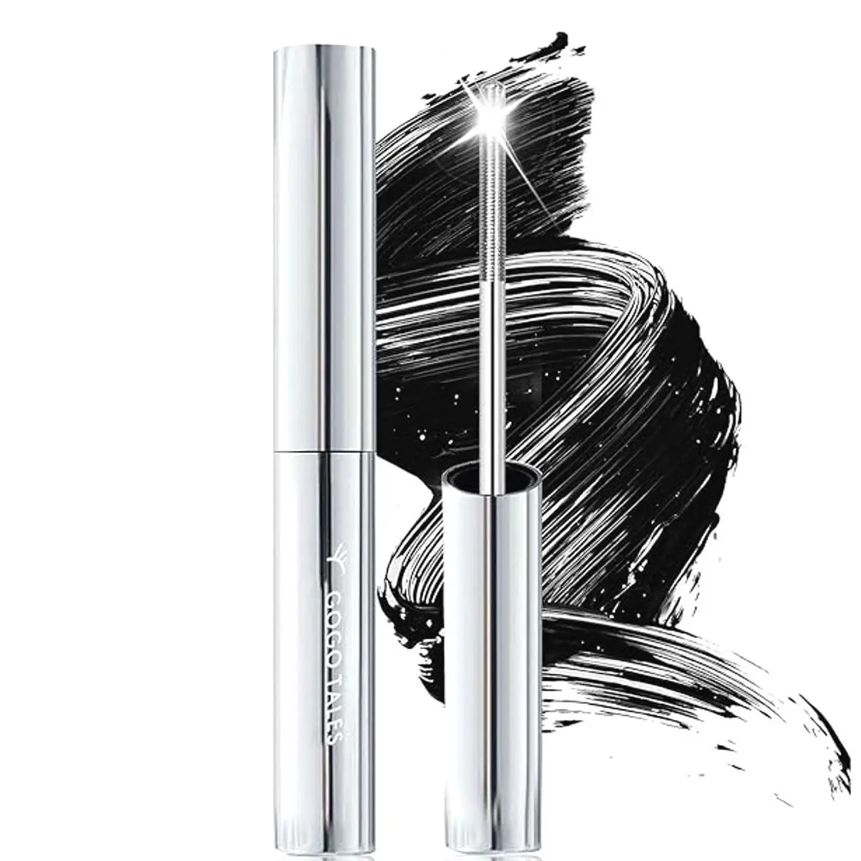 Black Washable Metal Mascara Wand, Waterproof Iron Wand Mascara, Natural Length Slim Volume Building Mascara, Long Lasting Smudge-Proof No Flaking Tint