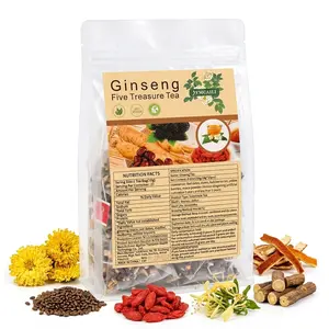 Ginseng Five Treasure Tea Bags, 25 Count (250g) | Natural Caffeine-Free Herbal Blend with Goji, Red Date & Maca, Convenient Single-Serve Sachets for Daily Warm Drinks