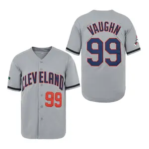 Men's Cleveland #99 Vaughn retro baseball jersey, hip-hop shirt, embroidered grey sports top
