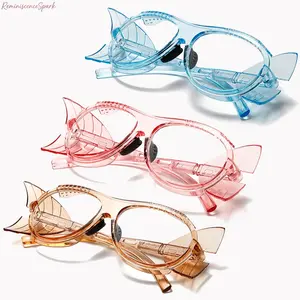 3-Pack Candy Color Safety Eyeglasses, Stylish Oval Frame Clear Lens Glasses, Unique Temple Design Windproof Eye Protection Goggles, High Aesthetic Daily Protective Eyewear for Outdoor, Household and Daily Casual Use