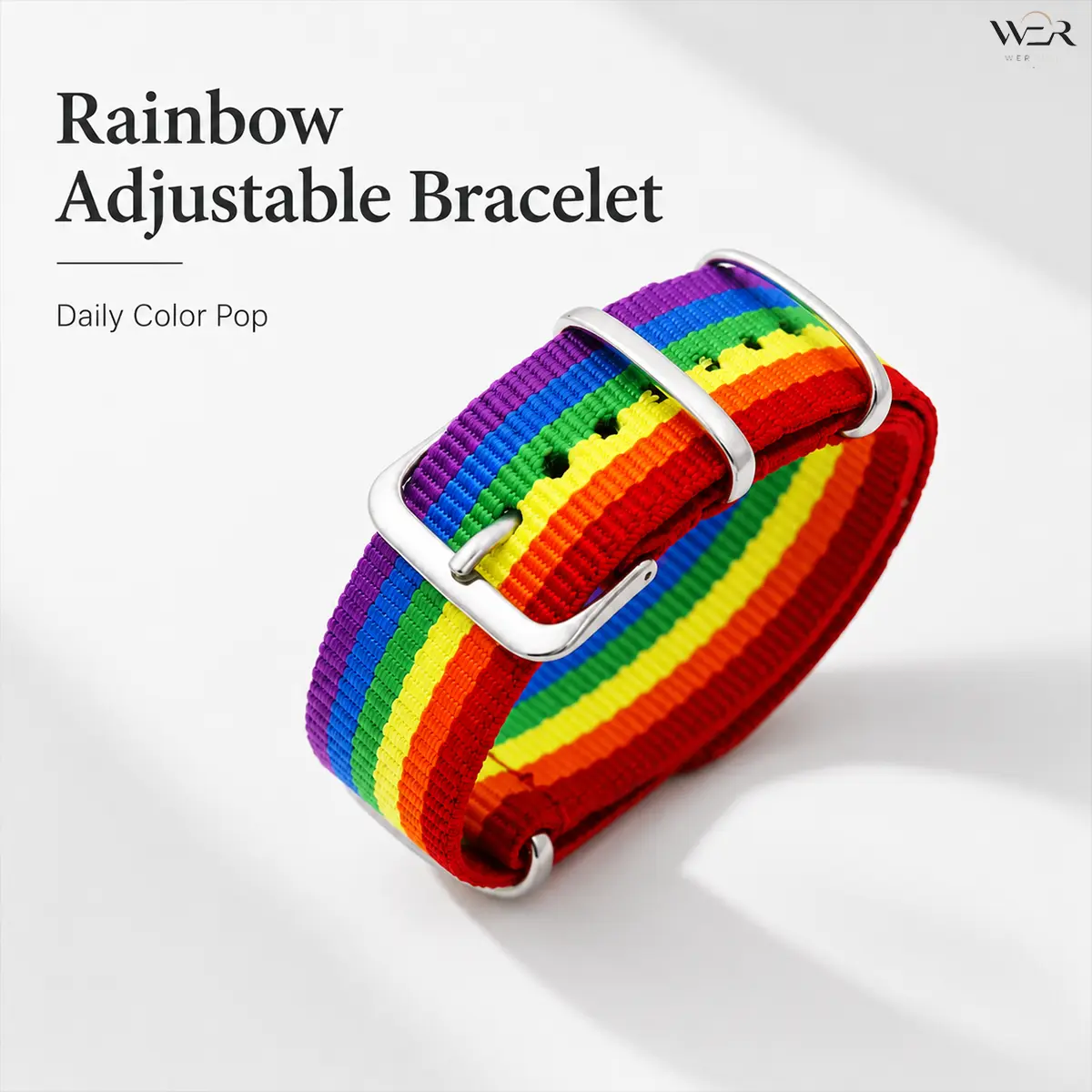 Women's Vibrant Rainbow Canvas Bracelet - Adjustable Length, Silver-Tone Metal, 25.5cm, 9.5g, Colorful Stripes, Lightweight Cloth Fabric, Durable Comfortable, Female Casual Wear Pride Costume Jewelry, Unisex Gift Idea, Arm Candy Accessory, Vibrant Rainbow