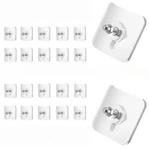 20 Pcs 15lb Waterproof Transparent Adhesive Wall Hooks, No Drilling Nail-Free Design, Perfect for Hanging Stuff at Home Kitchen Bathroom, Great for Renters, Students, Family Residents and Small Households Avoiding Wall Damage-YYA