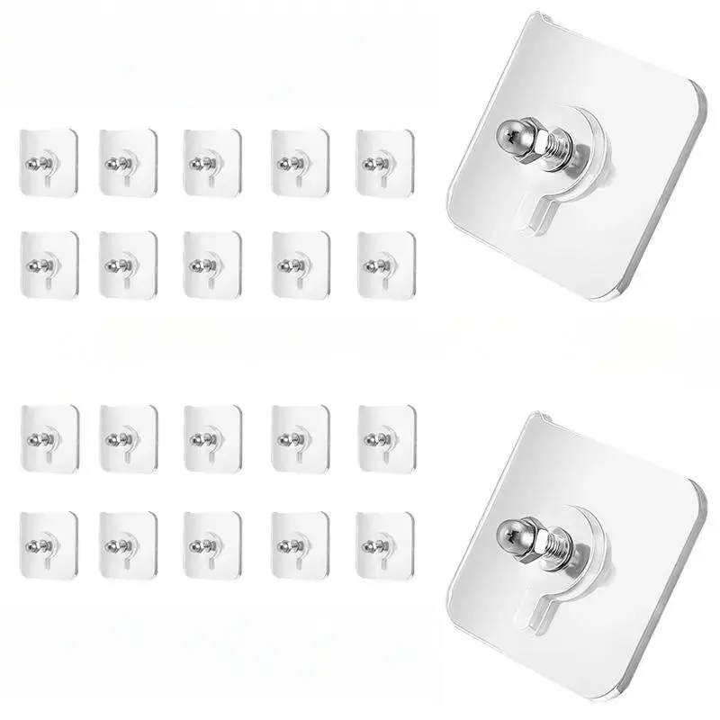 20 Pcs 15lb Waterproof Transparent Adhesive Wall Hooks, No Drilling Nail-Free Design, Perfect for Hanging Stuff at Home Kitchen Bathroom, Great for Renters, Students, Family Residents and Small Households Avoiding Wall Damage-YYA
