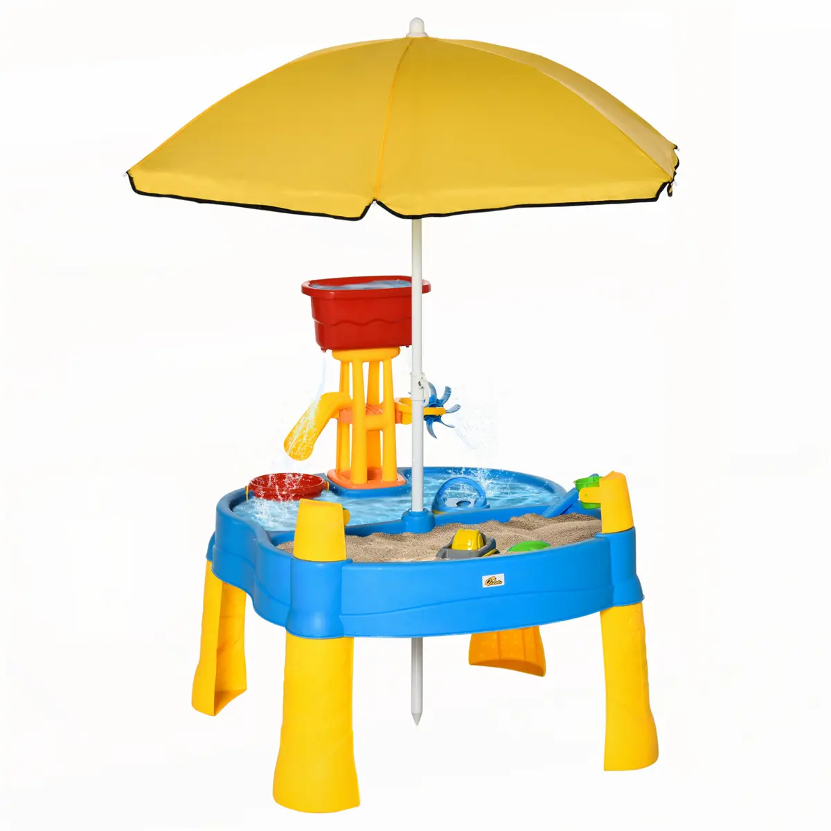 2 in 1 Covered Sandbox Table with Adjustable Umbrella, 25-Piece Sand and Water Table for Toddlers and Kids | A Fun Toy Set with Versatile Features