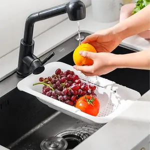 Over-the-Sink Expandable Drain Basket - Adjustable Space-Saving Kitchen Sieve Colander for Rinsing Produce, Straining Pasta - Neutral Color Options, Essential Modern Home Kitchen Organizer