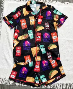 Taco Bell Inspired Satin Pajama Set, Silky Food Lover Sleepwear, Fun Lounge Outfit for Fast Food Fans, Cute Novelty Gift Idea