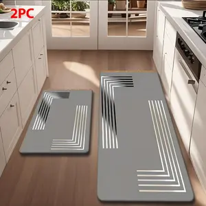 2/3 Piece Flannel Kitchen Mat Set, High-End Bottom Luxurious Geometric Design, Modern Minimalist Home Decor, Non-Slip, Absorbent, Kitchen Rug Sets